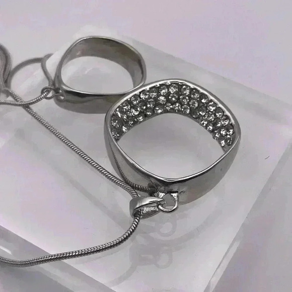 Layered Silver-tone Necklace with Rhinestones - Picture 7 of 7